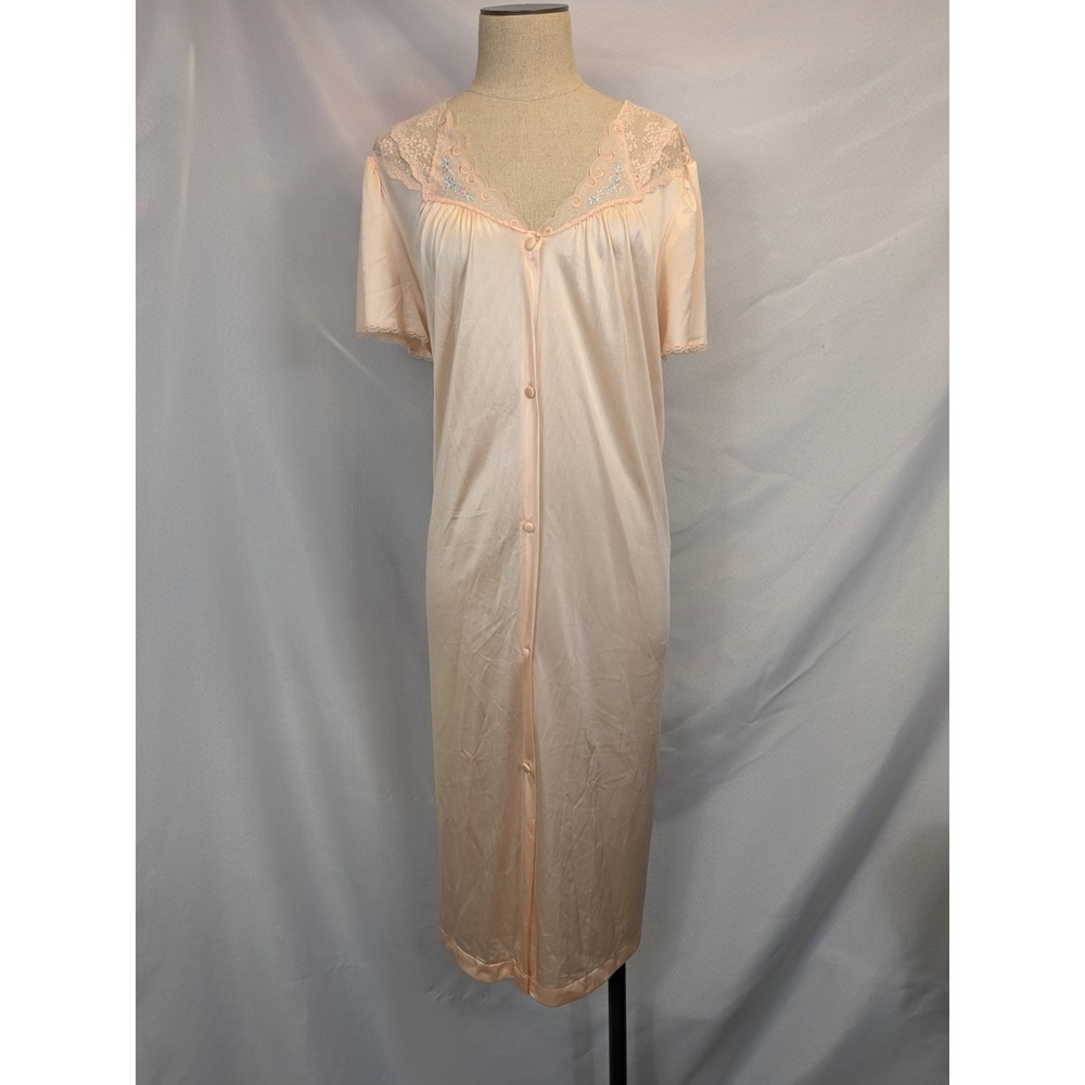 Vanity Fair‎ Vintage Pastel Peach Nightgown Lace Floral Coquette Large Made USA